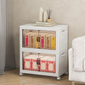 Storage Bins with Lids and Wheels, Collapsible Bathroom Storage Cabinet with Clear Doors, Plastic Stackable Closet Organizers and Storage Containers White 90 QT