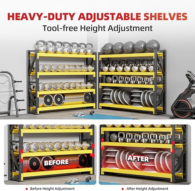 48" W Garage Shelving,4-Tier Heavy Duty Storage Shelves Unit with Adjustable Metal Shelf for Warehouse,Basement,Workshop,4000LBS,48" W x 20" D x 79" H,Black&Yellow