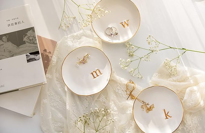 COLLECTIVE HOME - Ceramic Jewelry Tray, Decorative Trinket Dish for Rings Earrings Necklaces Bracelet Watch Keys, Birthday Mother's Day Christmas Gift for Women, 4.75", Glossy (z)