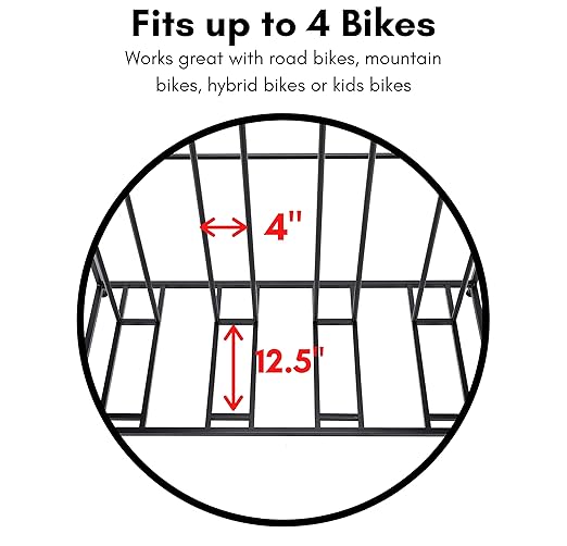 BIRDROCK HOME Bike Rack Garage Storage Floor Stand - Freestanding Organizer for Outdoor Yard - Upright Wall Mount for Scooters, Rakes, Motorcycles, Hoverboards, Gloves - Holds 4 Bicycle - Black