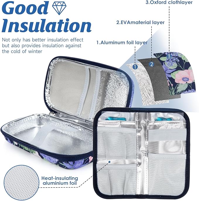 YOUSHARES Insulin Cooler Travel Case - Diabetic Insulated Organizer Portable Cooling Bag for Medication Cooling Insulation, Insulin Pen Case with 2 TSA Approved Cooler Ice Pack