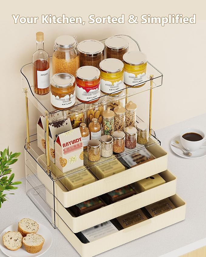Bathroom Organizers and Storage, Makeup Organizer (Sturdy Durable Attractive), Ideal for Vanity, Countertop, Counter, Perfume, Skincare, Cabinet, Cosmetic, Dresser Organizer (Cream)