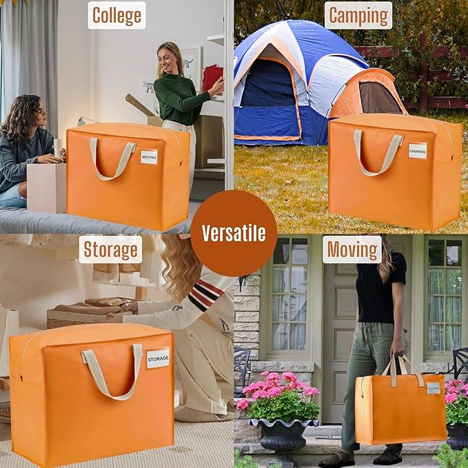 VENO 4 Pack Heavy Duty Moving Bags, Storage Bags, Packing Supplies, Top Zipper, Storage Totes for Camping, Clothes, Bedding, Comforters, Pillows (13 Gallon, Seasonal Autumn Orange, 4 Pack)
