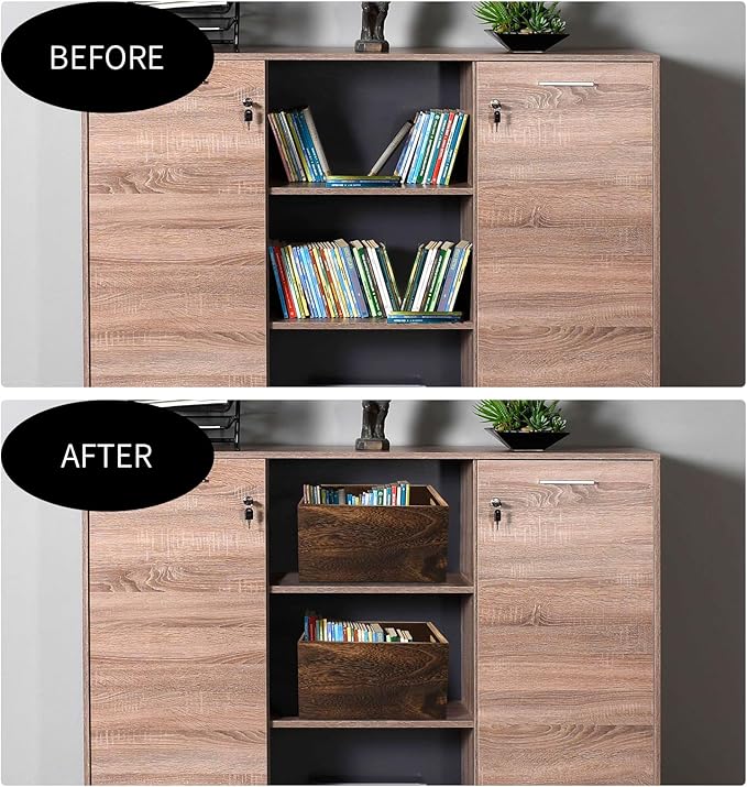 Set of 3 Wood Crate Box, Wood Nesting Storage Crates with Handle, Rustic Decorative Farmhouse Wooden Crates, Handmade Natural Solid Wooden Box for Closet Shelf and Kitchen Storage