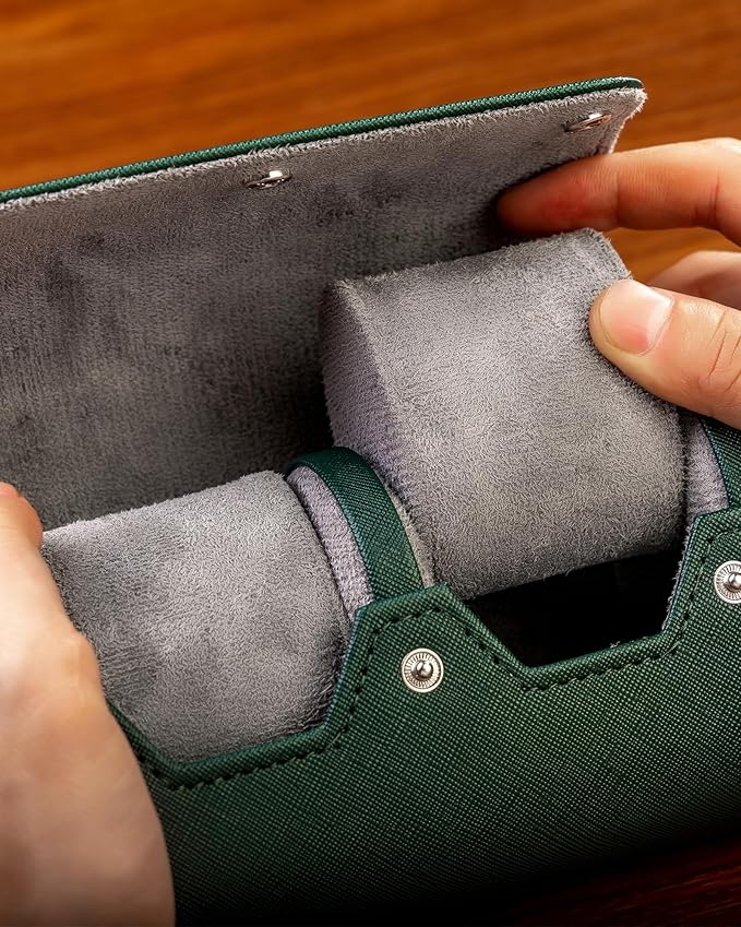 MR.OKAY 2 Watch Travel Case -Premium Leather With Perfect Texture.(Watch Carrying Or Organizer For Storage And Display). Mens for Handcrafted by Craftsmen.