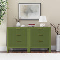 6 Drawer Dresser, Modern Wood Storage Chest of Drawers Organizer with Waveform Panel, Fluted Dresser with Wide Drawers and Golden Handles for Bedroom, Hallway, Entryway, (Green *2)
