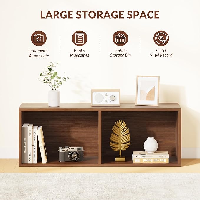 IOTXY DIY Modular Cube Bookcase - CubeXY Customizable Stackable Expandable Basic Shelving Units, 2-Cube Wooden Open Bookshelf for Miscellaneous Storage Organizer, Walnut