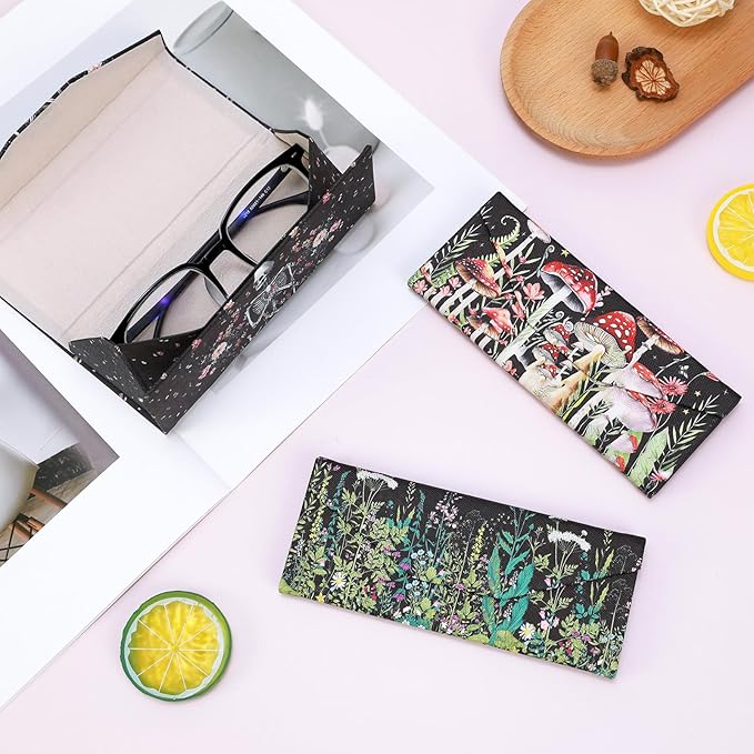 Foldable Glasses Case, Magnetic PU Leahter Sunglasses Case, Cute Hard Shell Folding Eyeglass Cases for Women Kids