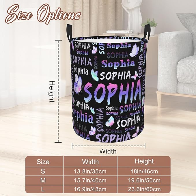 Custom Name Laundry Hamper, Personalized Laundry Basket with Name for Boys Girls Kids Men Women, Customized Name Dirty Clothes Basket Gifts for Clothes Toy Bathroom Bedroom Laundry Room Dorm