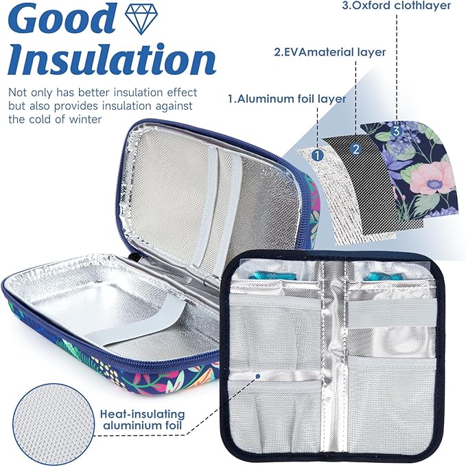 YOUSHARES Insulin Cooler Travel Case - Diabetic Insulated Organizer Portable Cooling Bag for Medication Cooling Insulation, Insulin Pen Case with 2 TSA Approved Cooler Ice Pack (Tropical Rainforest)