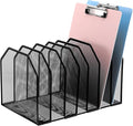 Metal Mesh File Organizer, Adjustable 7 Section Vertical Desk File Holder, Black Office Heavy-Duty Document Sorter for Books Binders, Laptops