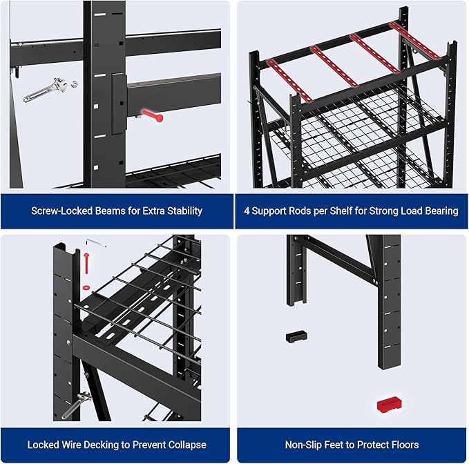 FLEXIMOUNTS 10000LBS 3 Pack Garage Shelving, 4-Tier Heavy Duty Shelving Unit, 23.6" D x 49.6" W x 71" H, Industrial Shelving, Adjustable Storage Shelves for Garage, Basement, Warehouse, Workshop