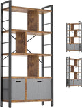 Armocity Bookshelf with Drawers - 5 Tier Tall Bookcase Geometric Modern Book Shelf Display Standing Bookshelves with Storage for Living Room, Bedroom Home Office, Rustic Brown