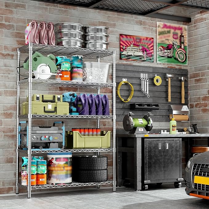 Storage Shelves, 2 PCS 36" L x 14" W x 72" H Heavy Duty Garage Wire Shelving Unit Loads 1750LBS, 5-Tier Adjustable Metal Industrial Utility Shelf Rack for Kitchen, Laundry Room, Basement