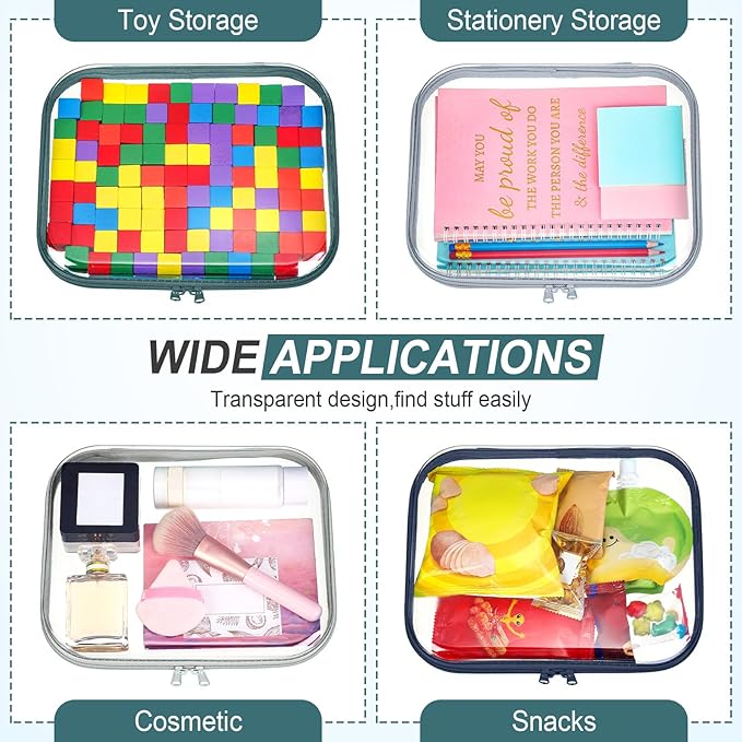 Sanwuta 6 Pcs Clear Hard Zipper Case Hard Plastic Zipper Pouches Transparent Makeup Bag Pencil Pouches for Travel Snacks Christmas Trinket Storage Organizer Box(Blue-green,9.84 x 7.87 x 2 Inch)