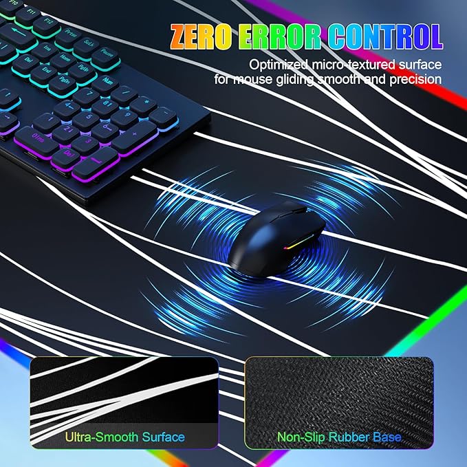 RGB Mouse Pad with Foldable Phone Stand & Wireless Charger, 31.5"x11.8" XL Gaming Mousepad Large Desk Mat, Desk Pad with Dual Charging for Phone & AirPods | 11 Colors & 5 Modes | Waterproof