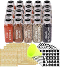 SWOMMOLY 25 Glass Spice Jars 8 oz Empty Spice Bottles with 713 Spice Labels, Chalk Marker and Funnel Complete Set. 25 Square Seasoning Containers with Airtight Cap, Pour/sift Shaker Lid