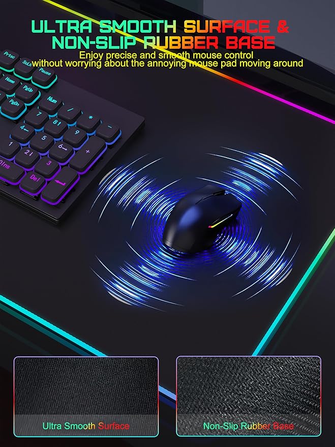 TopMade Mouse Pad with Wireless Charging, 31.5" x 15.75" Large Desk Mat RGB Gaming Mousepad, LED Desk Pad Keyboard Pad with Ultra-Smooth Surface & Non-Slip Rubber Base, Waterproof Desk Pad