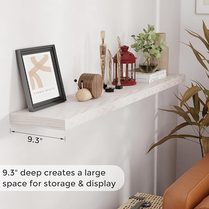 Fun Memories 55Inch Floating Shelves for Wall 1 Pack Shelves for Bedroom|Kitchen|Bathroom Wall Mounted Rustic Wood Floating Shelf with Invisible Brackets for Books|Storage|Decor, Brich