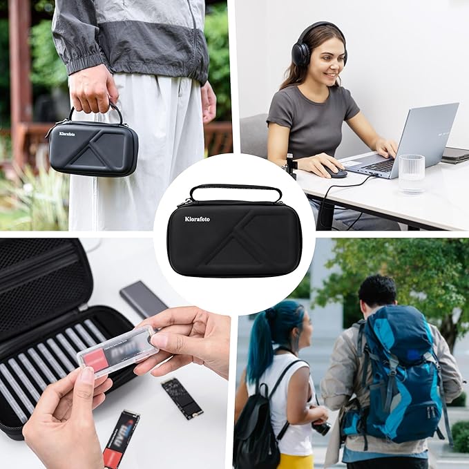 EVA PU M.2 SSD Holder with 12 Clear M.2 NVMe Cases for 2280/2260/2242/2230 SSDs, Water-Resistant & Shockproof with Zipper Pocket & Carry Handle