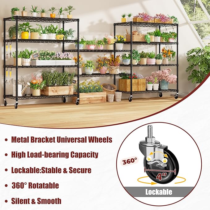 PrimeZone 2 Packs 48" W x 24" D x 81" H Heavy Duty Wire Storage Shelves with Wheels, 5 Tier Adjustable NSF Certified Garage Shelving Unit, Rolling Metal Organizer Shelf Rack for Warehouse, Pantry