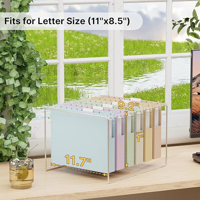 Wheat Straw Plastic Hanging File Folder Letter Size, 12 Pack Extra Capacity Hang Folders with Tabs for Filing Cabinet, Heavy Duty 1" Pastel Expanding Pocket for File Frame Box, File Organizer