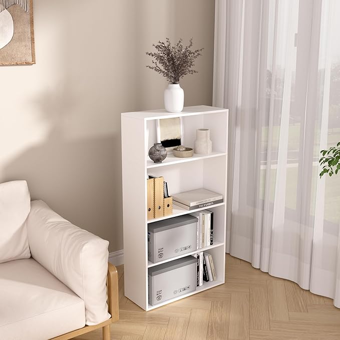 Wooden 4 Tier Book Shelf，4 Cube Storage Organizer, 44 Inch Versatile Cubes Shelf and Cubby Unit for Any Space (White, 4 Cube-W(23.6inch)