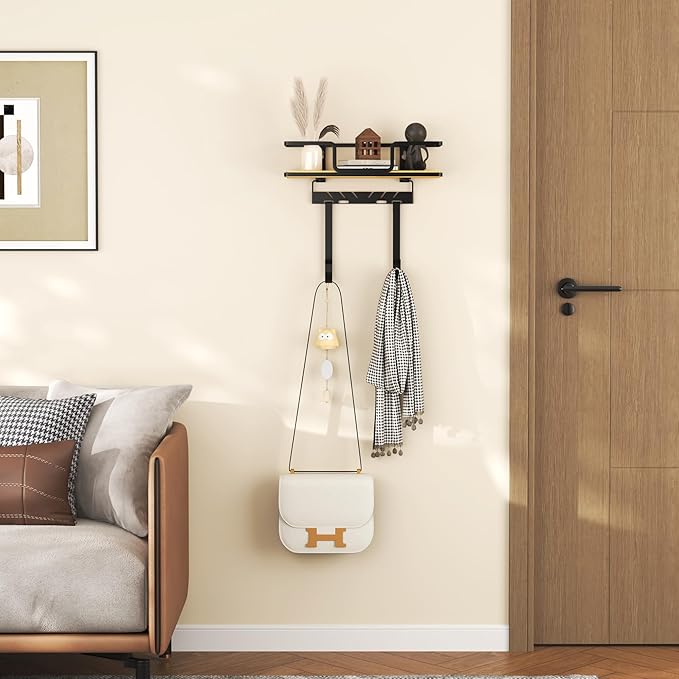 efluky Ironing Board Hanger with Removable Hooks, Ironing Board Holder Wall Mount for T/Y Leg, 12.59" L x 5.9" W x 2.36" H, Black