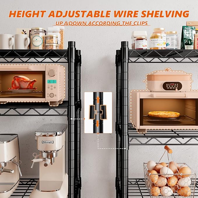 REIBII 73''H Storage Shelves 1660LBS Wire Shelving Unit with Wheels 5 Tier Metal Shelving,Heavy Duty Metal Shelves for Storage Rack,73''HX35''WX15''D