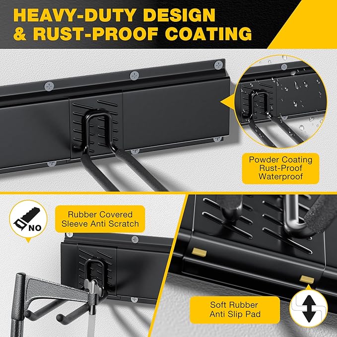 Garage Tool Organizer Wall Mount with 96 inches Rails and 13 Adjustable Heavy-Duty Hooks, Garden Tool Organizer, 19 Pack Carries 820 lbs, Heavy Duty Garage Storage Rack For Yard, Shed, Easy to install