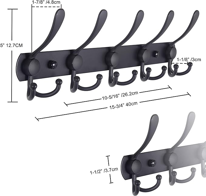 Dseap Coat Rack Wall Mounted - 5 Tri Hooks, Heavy Duty, Stainless Steel, Metal Coat Hook Rail for Coat Hat Towel Purse Robes Mudroom Bathroom Entryway, Pink