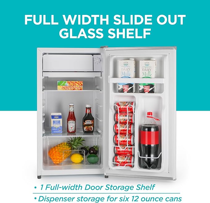 BLACK+DECKER 3.2 Cu. Ft. Compact Refrigerator, ENERGY STAR Certified Small Refrigerator, Single Door Mini Fridge with Chiller Compartment, Personal Fridge for Home or Dorm Room, BCRK32W, White