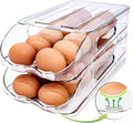 Egg Holder for Fridge, Automatic Steady Rolling Egg Container with Soft Bumpers & Handle for Refrigerator, Stackable Fridge Organizers and Storage with Lid