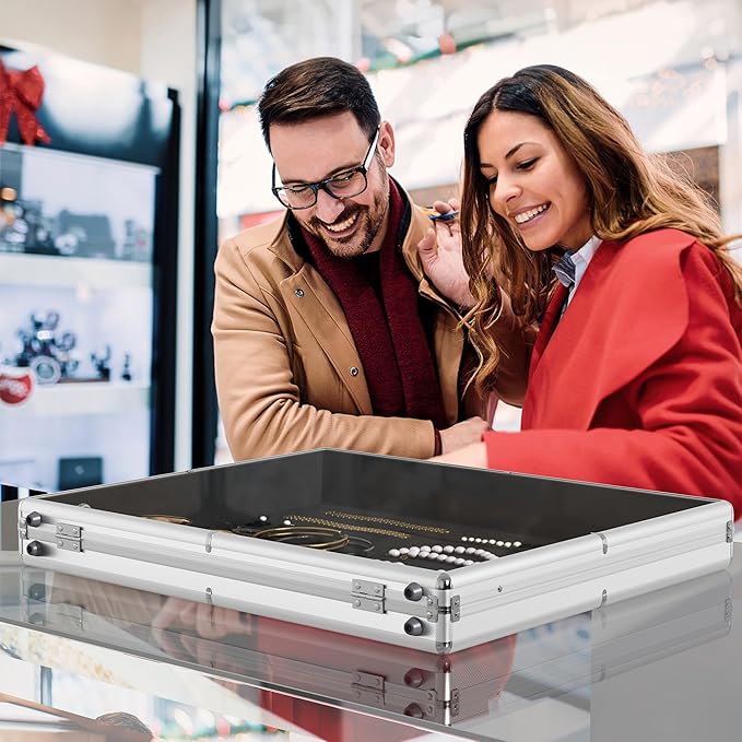 Portable Trade Show Display Case, 24''x20'' Aluminum Card Show Display Case with Lock, Table Top Sports Card Showcase with Clear Acrylic Glass for Jewelry, Trading Cards, Collectibles, Pastry Shows