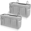 2 Pcs Bedside Caddy Storage Organizer/Bedside Storage Bag - Hanging Bag Holder with Pockets for Bunk and Hospital Beds, Dorm Rooms Bed Rails, Can be Placed Glasses, Books, Mobile Phones, Keys (Gray)