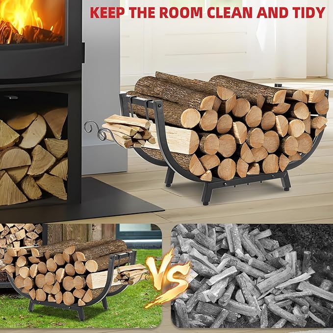 30“ Firewood Rack Outdoor and Indoor, Compact Firewood log Storage & Holder, Stable Log Holder with Reinforced Steel Frame, Waterproof Rustproof Wood Pile Storage Rack for Fireplaces/Camping.