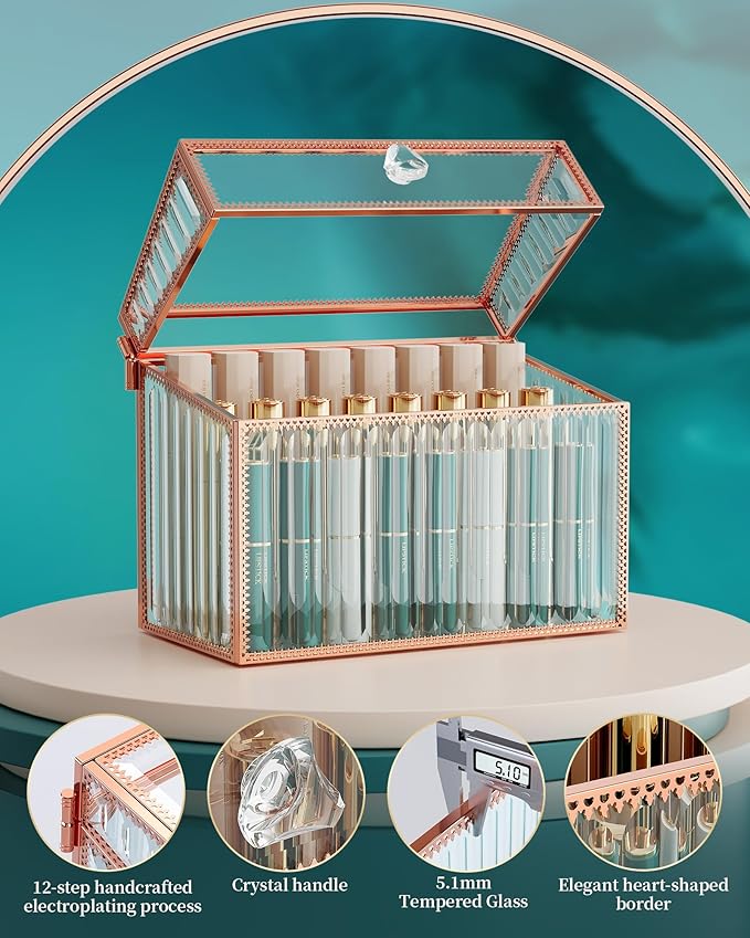 Lipstick Organizer Lipstick Holder - 24 Spaces, Tempered Glass Lip Gloss and Perfume Organizer,Vanity Lipstick Holder and Organizer.