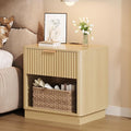 Fluted Nightstand with Charging Station Modern Bedside Table with Drawer and Open Shelf Mid Century End Table with Storage for Bedroom Living Room Sofa Office