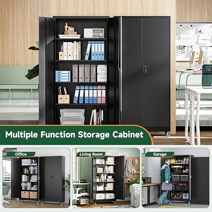 Letaya Metal Garage Storage Cabinets with Lock Door and Adjustable Shelves, Steel Tool Cabinets for Home,Office,Warehouse Organisieren (Black, 75" H)