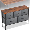 Curved Profile Dresser for Bedroom, Chest of Drawers, 5 Storage Drawers Organizer Unit, Black Dresser with Fabric Bins for Closet, Living Room, Kid Room (Grey and Rustic Brown)