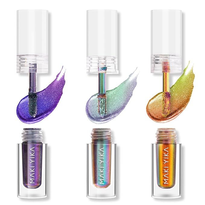 MAKI YIKA 3Pc Glitter Eyeshadow Liquid Multichrome Eyeshadows Long Lasting, Metallic Chameleon Eye Shadow Smudgeproof Holographic Eye Topper Glitters (#1+6+7)