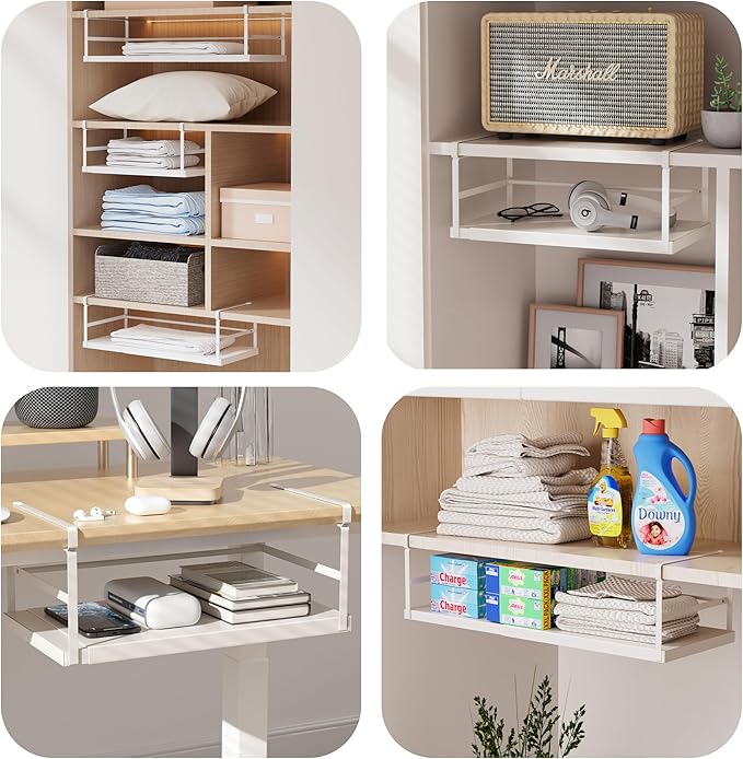 Finnhomy 2 Pack Under Cabinet Organizer, Pantry Organizers and Storage, Under Shelf Basket, Pantry Organization, Expand between16.14”-24.8”, Light Gray