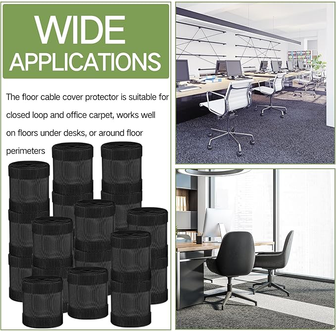 WILLBOND Carpet Cord Cover Cable Protector Floor Cover Cable Protector Management Only for Commercial Office Carpet(196.85 ft,Black)