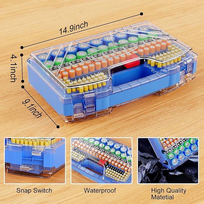 Battery Organizer Storage Case, Battery Storage Holder Organizer Box with Tester - 285 Batteries Double-Sided Variety Pack, Holds AA AAA 4A C D Cell 9V 3V Lithium LR44 CR2 CR123 CR1632 18650 Button