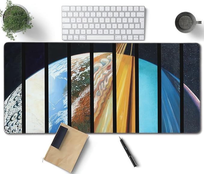 Cosmic Planet Large Mouse Pad, Vintage Aesthetic Gaming Desk Mat, XXL Keyboard Desk Pad Mat for Desktop, 35.4"x15.7" Non-Slip Base Big Mousepad with Stitched Edges