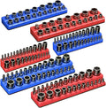 Magnetic Socket Organizer Set, 6-Piece Socket Holder Trays for 1/4" 3/8" 1/2" Drive, Holds up to 143 Sockets, Compatible with Metric and SAE Sizes (Blue & Red)
