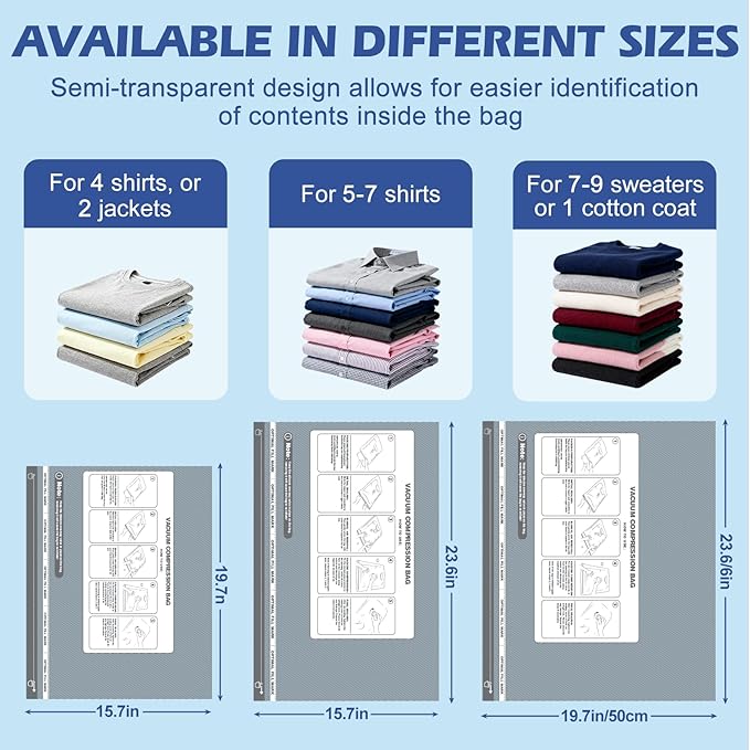 Travel Vacuum Storage Bags with Rechargeable Air Pump, 9 Pack Portable Space Saver Bags, Compression Bags for Clothing, Bedding, Seasonal Storage & Packing Bags for Moving