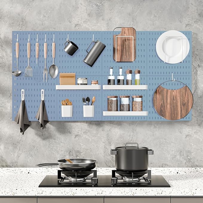 Pegboard Combination Kit, 25.2" x 50.4" Wall Mounted Storage Set with 8 Pegboards & 40 Accessories Hanging, Peg Boards Organizer