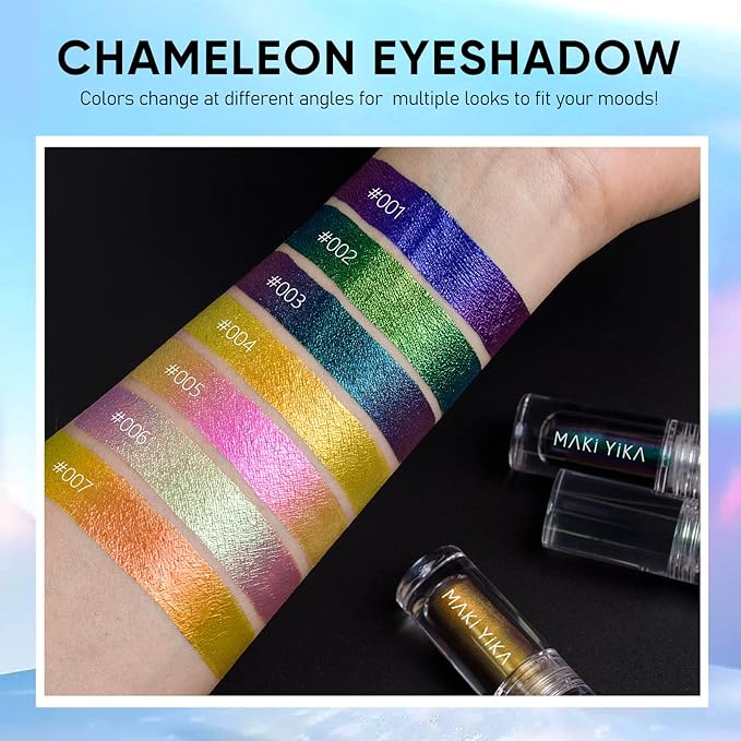 MAKI YIKA 5Pc Glitter Eyeshadow Liquid Multichrome Eyeshadows Long Lasting, Metallic Chameleon Eye Shadow Smudgeproof Holographic Eye Topper Glitters (#1+3+5+6+7)