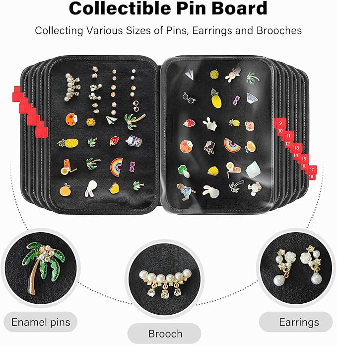Enamel Pin Display Bag EVA Hard Shell Pin Trading Book, 18 Page Collectible Pin Board, Pin Display Case for Collectors, Suitable for Storing Enamel Pins, Sports Pins, Earrings and Brooches